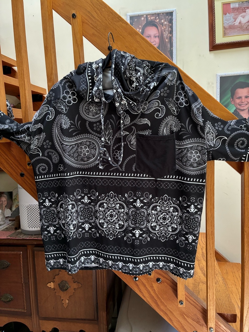 Black & White Paisley Bandana Hoodie 2X Lily Brand